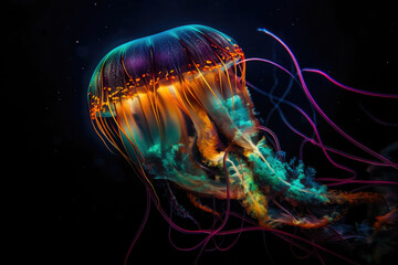Large glowing jellyfish. Generative AI
