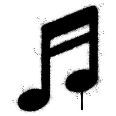 Spray Painted Graffiti slanted beamed sixteenth note Sprayed isolated with a white background. graffiti Note music icon with over spray in black over white. © Doa Bunda