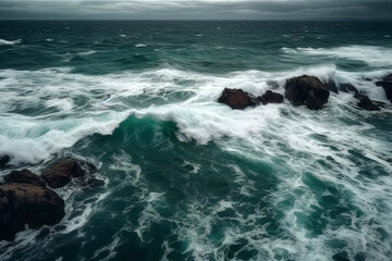 Fototapeta premium Storm In The Ocean, Top View, Drone View. Generative AI