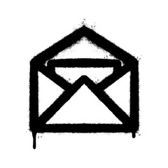 Spray Painted Graffiti mail icon Sprayed isolated with a white background. graffiti envelope with over spray in black over white.