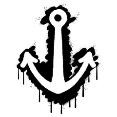 Spray Painted Graffiti anchor icon Sprayed isolated with a white background. graffiti anchor with over spray in black over white.