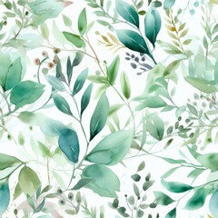 Watercolor botanical organize , a composition of green clears out and branches.Seamless pattern, AI Generated