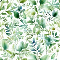 Watercolor botanical organize , a composition of green clears out and branches.Seamless pattern, AI Generated