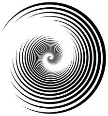 Op art Spiral with lines in circle as endless symbol. Abstract geometric art line background, logo, icon or tattoo. Psychedelic rotating optical illusion in vector