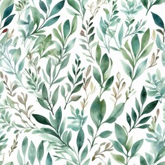 Watercolor botanical organize , a composition of green clears out and branches.Seamless pattern, AI Generated