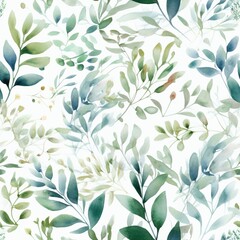 Fototapeta na wymiar Watercolor botanical organize , a composition of green clears out and branches.Seamless pattern, AI Generated
