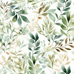 Watercolor botanical organize , a composition of green clears out and branches.Seamless pattern, AI Generated