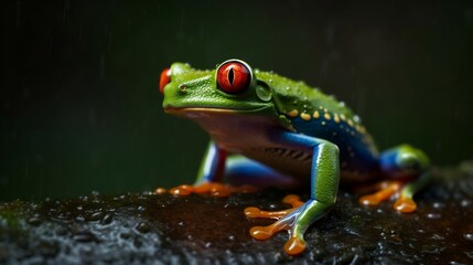 Jungle Jewel: A Closer Look at the Red-Eyed Tree Frog. Generative ai