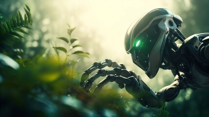 Bionic Nature Enthusiast: Robot AI Among Verdant Plants. Generative ai