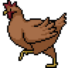 pixel art brown chicken walk