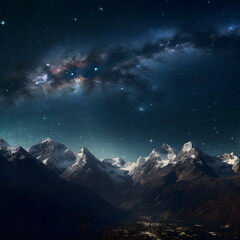 Fototapeta na wymiar 星降る夜に輝くヒマラヤ山脈｜Starry night over the Himalayas Generative AI
