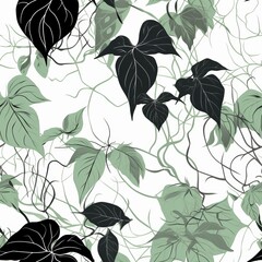 A organize counting green, hopeless, and white philodendron plants with creepers on a white establishment . Seamless pattern, AI Generated