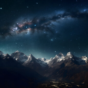 星降る夜に輝くヒマラヤ山脈｜Starry night over the Himalayas Generative AI
