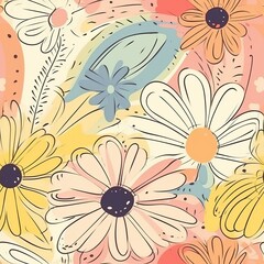 Make a odd and solid strong organize with pastel rainbow colors, highlighting theoretical daisy makes and unessential doodle rainbows . Seamless pattern, AI Generated