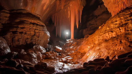 A colossal cavern illuminated by a light. Generative AI