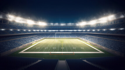 American football stadium 3d with bright floodlights at night. Generative AI.