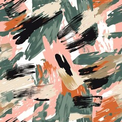 organize of speculative paint brush strokes highlighting disorienting wrapped up brushstroke painted stains, stripes, and smears . Seamless pattern, AI Generated
