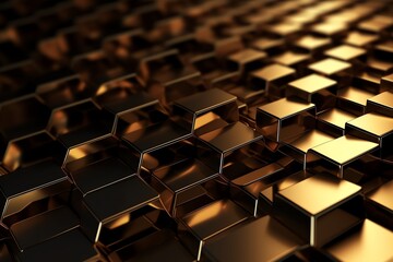 Fototapeta premium Futuristic gold hexagonal texture background 3D rendering. Generative AI