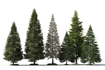 Fototapeta na wymiar Groups of conifer trees isolated on white. Generative AI