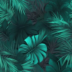 Naklejka na ściany i meble sensible organize checking befuddling turquoise and green tropical takes off with palms . Seamless pattern, AI Generated