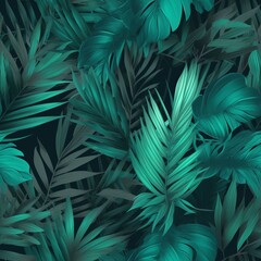 Obraz na płótnie Canvas sensible organize checking astonishing turquoise and green tropical takes off with palms . Seamless pattern, AI Generated
