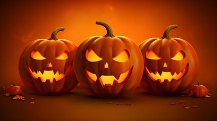 Happy Halloween illustration, three pumpkin isolated, Generative Ai