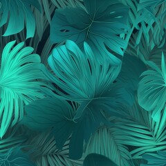 Fototapeta na wymiar sensible organize checking stunning turquoise and green tropical takes off with palms . Seamless pattern, AI Generated