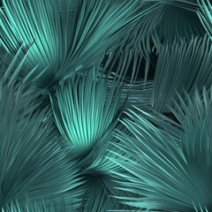 sensible organize checking amazing turquoise and green tropical takes off with palms . Seamless pattern, AI Generated