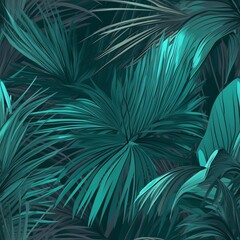 sensible organize checking dazzling turquoise and green tropical takes off with palms . Seamless pattern, AI Generated