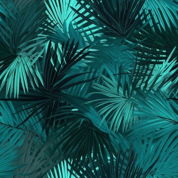 sensible organize checking stunning turquoise and green tropical takes off with palms . Seamless pattern, AI Generated