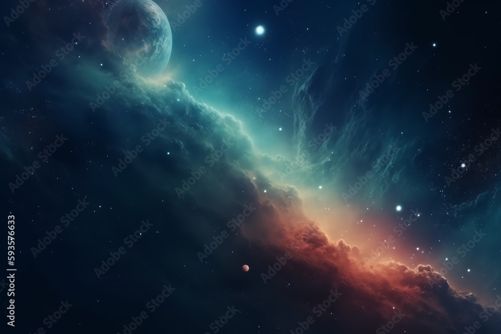 Poster space galaxy background with cosmic nebula and galaxies. generative ai