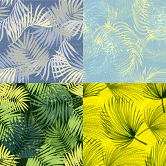 Vector seamless pattern with palm leaves. Hand drawn tropical repeat ornament of blossoms in sketch style. Usable for wrapping paper, covers, textile.