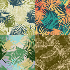 Vector seamless pattern with palm leaves. Hand drawn tropical repeat ornament of blossoms in sketch style. Usable for wrapping paper, covers, textile.