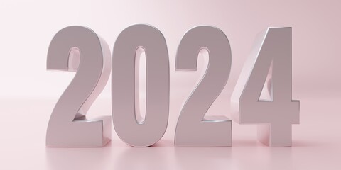 2024 Happy New Year greeting card template. Purple color number digit on pink background. 3d render © Rawf8