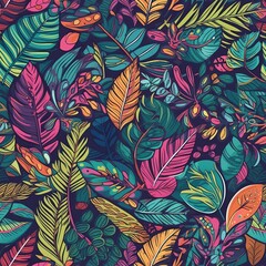 organize of a tropical work of craftsmanship, with multicolored hand drawn components and curiously foundation . Seamless pattern, AI Generated