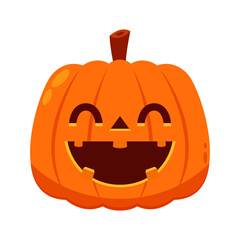 Pumpkin head set. Cute and scary halloween pumpkin monster set. Holidays cartoon character in flat style collection.