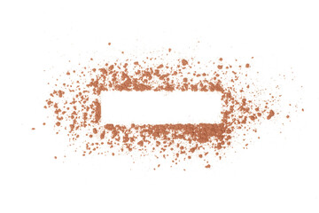 Powder and face scattered in the form of an inscription frame. Powder texture on white background.