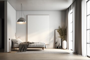 White blank canvas hanging in modern interior. Generative AI