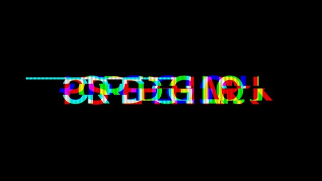 Glitchy text LOADING. Text LOADING with red blue glitch effect, fast and random switch symbols and distortions. Glitch loading screen for game, web, banner.