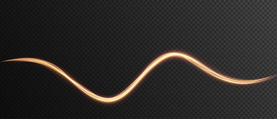 Golden curved light line, rope, tape. Smooth festive gold line png with light effects. Element for your design, advertising, postcards, invitations, screensavers, websites, games.	