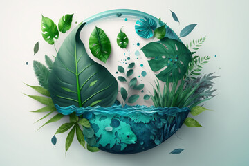 World environment and earth day concept with blue globe and eco friendly enviroment. Generative ai