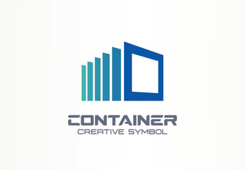 Logistics service creative icon. Container abstract symbol. Logo template. Box storage, distribution, cargo delivery concept. Export, import, warehouse business, transport design element. Vector line