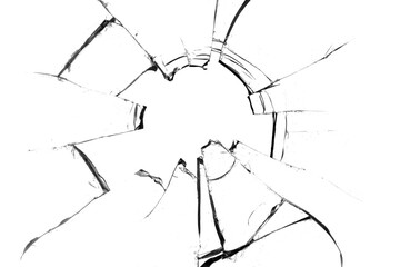 Concept of broken glass with hole for design on white background.