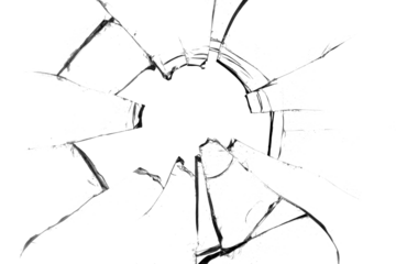 Concept of broken glass with hole for design on white background.