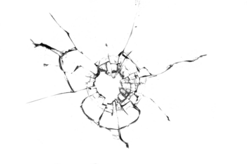 Concept of broken glass with hole for design on white background.