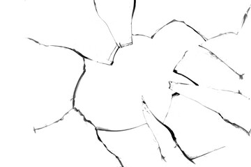 Concept of broken glass with hole for design on white background.