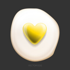 Emoji fried egg with yellow heart shaped yolk, vector