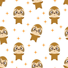 Cute little sloth seamless childish pattern. Funny cartoon animal character for fabric, wrapping, textile, wallpaper, apparel. Vector illustration
