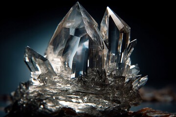 Obraz premium Clear Quartz Point Close-Up, Intricate Structures and Inclusions Generative AI