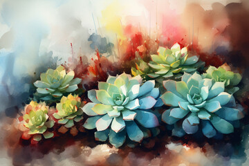 Vibrant Succulent Garden: An Aquarelle Painting